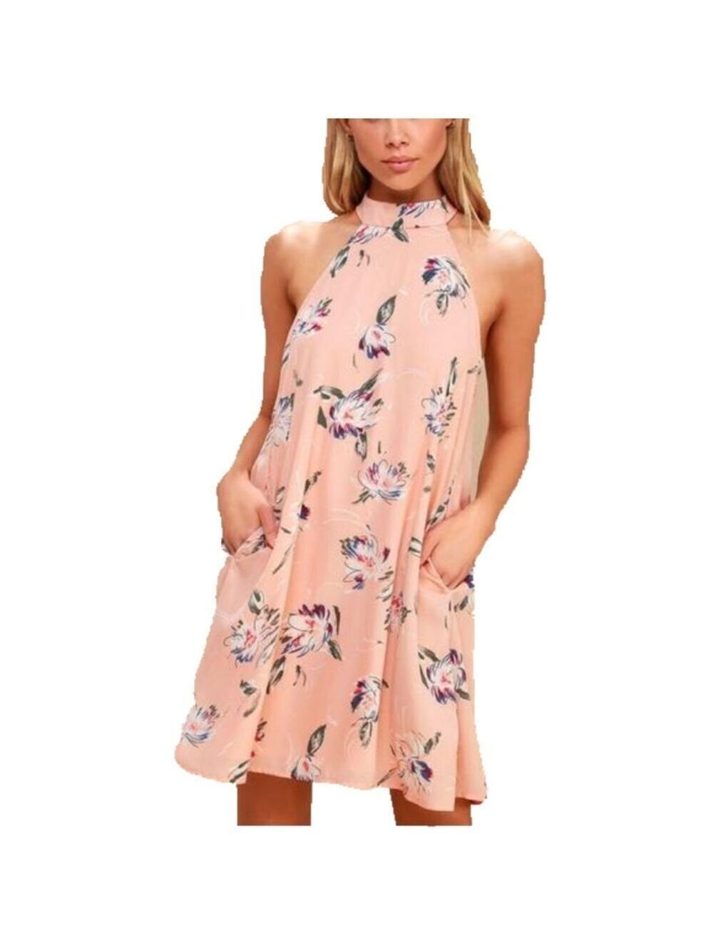 Lulus Merci Bouquet Blush Floral Print
Mock Neck Swing Dress Sz S Sleeveless